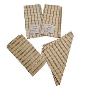 Set of 4 Vintage Cloth 100% Cotton Napkins Light Yellow Plaid